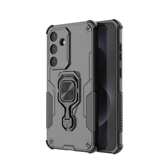 Samsung Galaxy S25 FE Hoesje - MobyDefend Dubbelgelaagde Pantsercase Met Standaard - Zwart