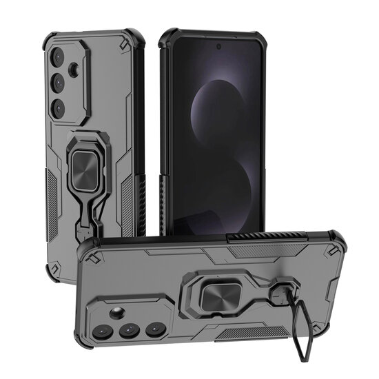 Samsung Galaxy S25 FE Hoesje - MobyDefend Dubbelgelaagde Pantsercase Met Standaard - Zwart