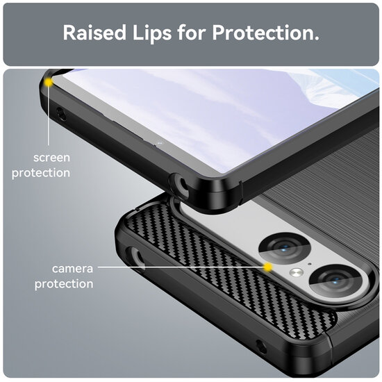 Sony Xperia 10 VII Hoesje - MobyDefend TPU Backcover - Geborstelde Metaal &amp; Carbon-Look - Zwart