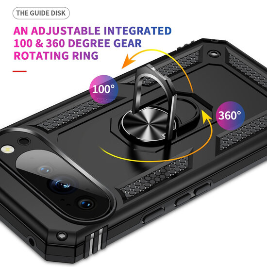 Google Pixel 10 Pro XL Hoesje - MobyDefend Pantsercase Met Draaibare Ring - Groen