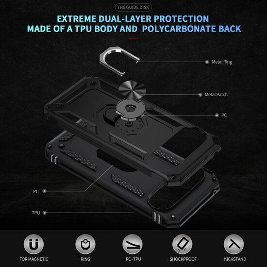 Google Pixel 10 / Google Pixel 10 Pro Hoesje - MobyDefend Pantsercase Met Draaibare Ring - Zilvergrijs