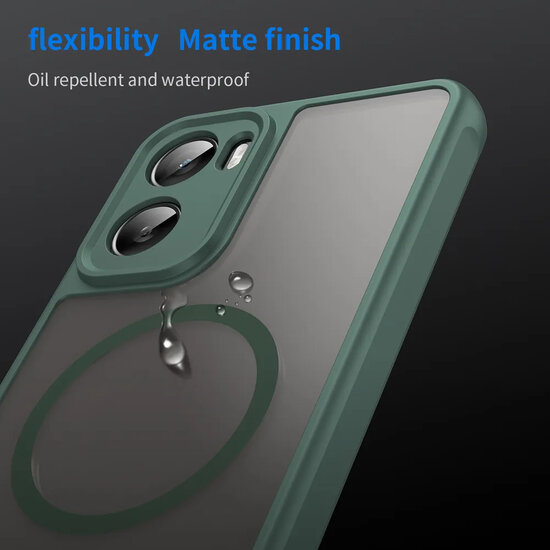 Motorola Moto G06&nbsp;/&nbsp;Motorola Moto G06 Power Hoesje - MobyDefend MagSafe Case Mat Transparant Met Gekleurde Rand - Groen