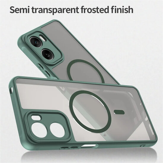 Motorola Moto G06&nbsp;/&nbsp;Motorola Moto G06 Power Hoesje - MobyDefend MagSafe Case Mat Transparant Met Gekleurde Rand - Groen