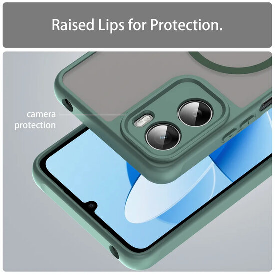 Motorola Moto G06&nbsp;/&nbsp;Motorola Moto G06 Power Hoesje - MobyDefend MagSafe Case Mat Transparant Met Gekleurde Rand - Groen