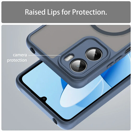 Motorola Moto G06&nbsp;/&nbsp;Motorola Moto G06 Power Hoesje - MobyDefend MagSafe Case Mat Transparant Met Gekleurde Rand - Blauw