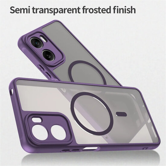 Motorola Moto G06&nbsp;/&nbsp;Motorola Moto G06 Power Hoesje - MobyDefend MagSafe Case Mat Transparant Met Gekleurde Rand - Paars