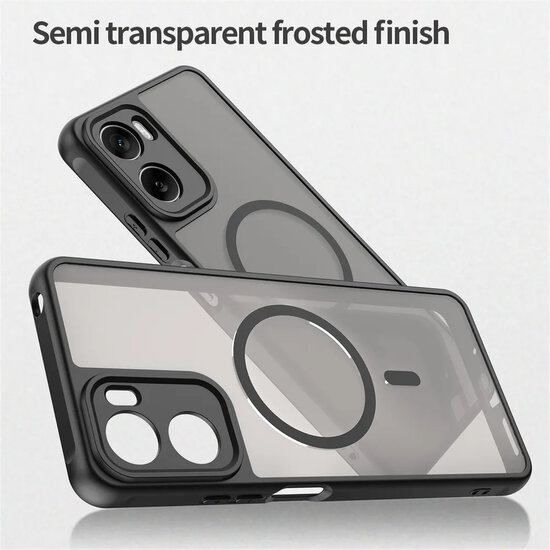 Motorola Moto G06&nbsp;/&nbsp;Motorola Moto G06 Power Hoesje - MobyDefend MagSafe Case Mat Transparant Met Gekleurde Rand - Zwart