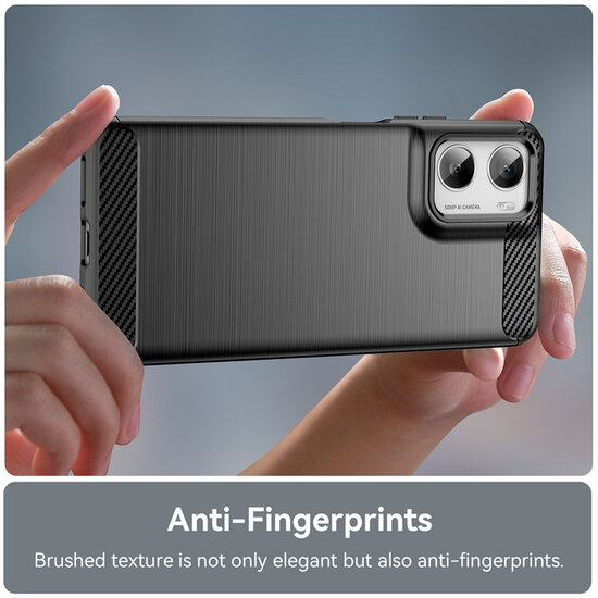 Motorola Moto G06 / Motorola Moto G06 Power Hoesje - MobyDefend TPU Backcover - Geborstelde Metaal &amp; Carbon-Look - Blauw