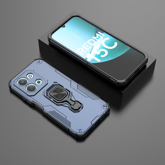Xiaomi Redmi 15C 5G Hoesje - MobyDefend Dubbelgelaagde Pantsercase Met Standaard - Blauw