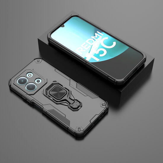Xiaomi Redmi 15C 5G Hoesje - MobyDefend Dubbelgelaagde Pantsercase Met Standaard - Zwart