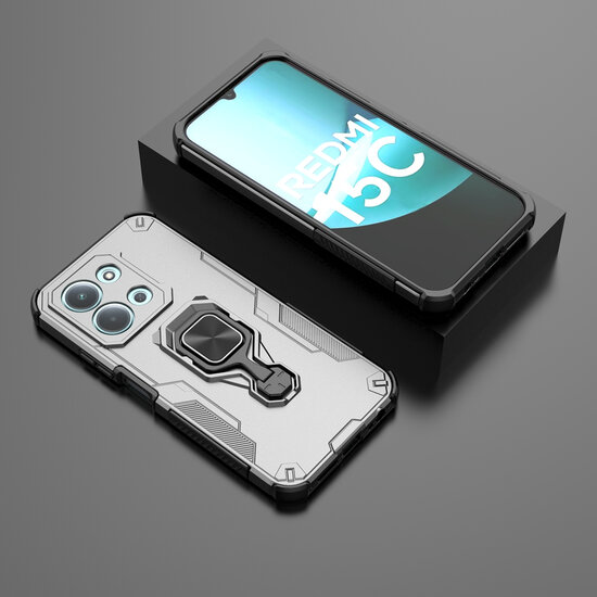 Xiaomi Redmi 15C 5G Hoesje - MobyDefend Dubbelgelaagde Pantsercase Met Standaard - Zilvergrijs