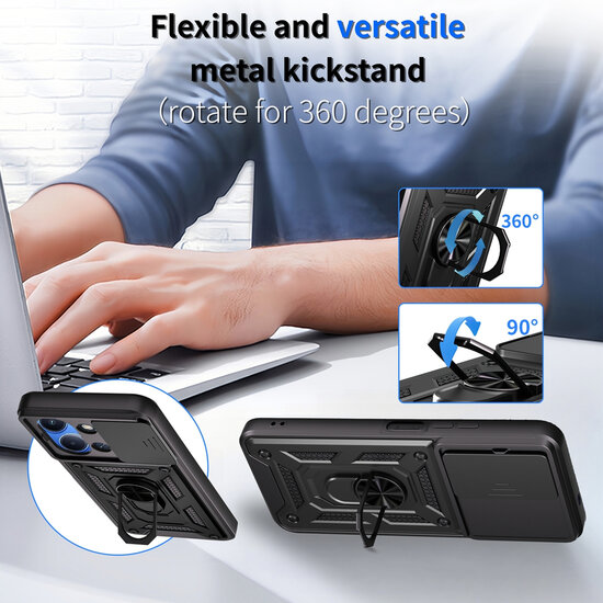 Xiaomi Redmi 15C 5G Hoesje - MobyDefend Pantsercase Met Draaibare Ring - Blauw