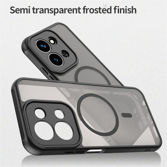 Xiaomi Redmi 15C 5G Hoesje - MobyDefend MagSafe Case Mat Transparant Met Gekleurde Rand - Zwart