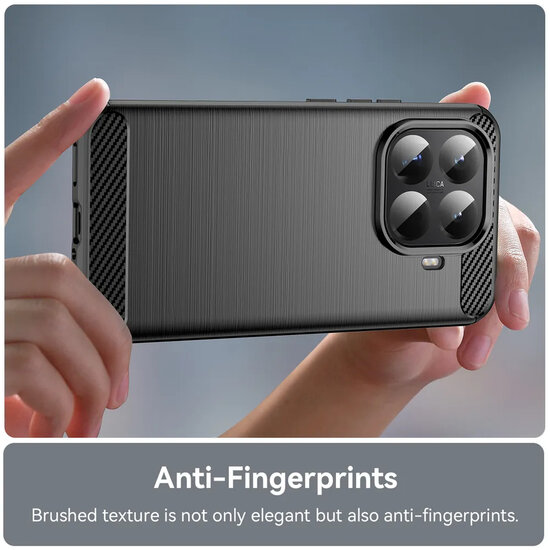 Xiaomi 15T Pro Hoesje - MobyDefend TPU Backcover - Geborstelde Metaal &amp; Carbon-Look - Zwart