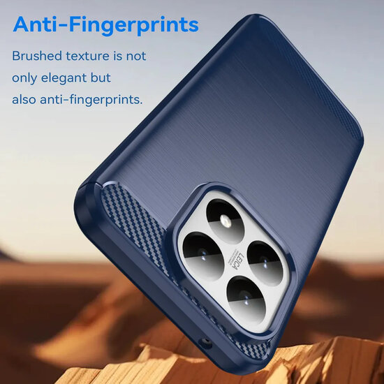 Xiaomi 15T Hoesje - MobyDefend TPU Backcover - Geborstelde Metaal &amp; Carbon-Look - Blauw