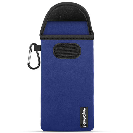 Hoesje voor Motorola Edge 70 - MobyDefend Neopreen Pouch Met Karabijnhaak - Insteekhoesje - Riemlus Hoesje - Blauw