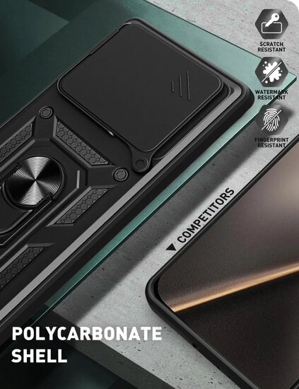 Xiaomi 15T Hoesje - MobyDefend Pantsercase Met Draaibare Ring - Zwart