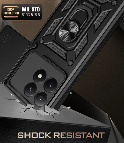 Xiaomi 15T Hoesje - MobyDefend Pantsercase Met Draaibare Ring - Zilvergrijs