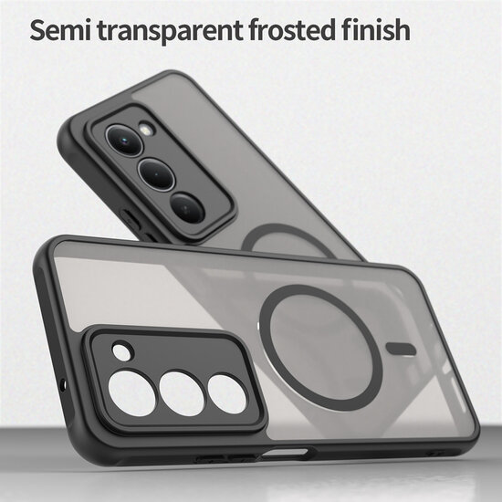 Xiaomi Redmi 15 5G Hoesje - MobyDefend MagSafe Case Mat Transparant Met Gekleurde Rand - Zwart