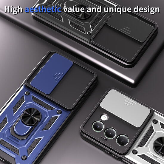 Xiaomi Redmi 15 5G Hoesje - MobyDefend Pantsercase Met Draaibare Ring - Zwart