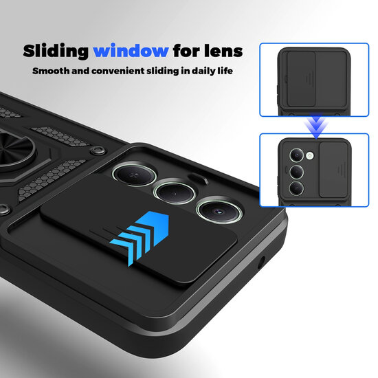 Xiaomi Redmi 15 5G Hoesje - MobyDefend Pantsercase Met Draaibare Ring - Zwart