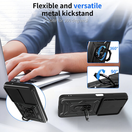 Xiaomi Redmi 15 5G Hoesje - MobyDefend Pantsercase Met Draaibare Ring - Zilvergrijs