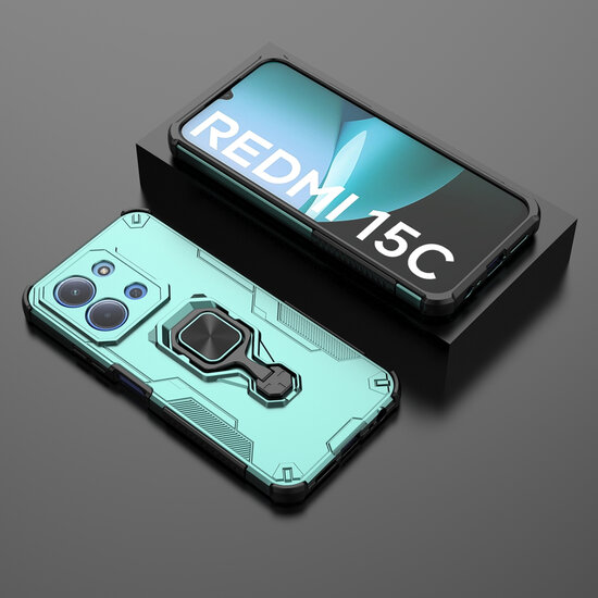 Xiaomi Redmi 15C 4G Hoesje - MobyDefend Dubbelgelaagde Pantsercase Met Standaard - Turquoise