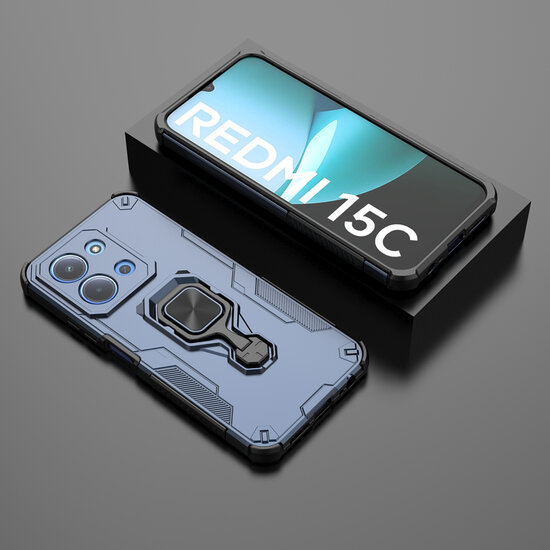 Xiaomi Redmi 15C 4G Hoesje - MobyDefend Dubbelgelaagde Pantsercase Met Standaard - Blauw