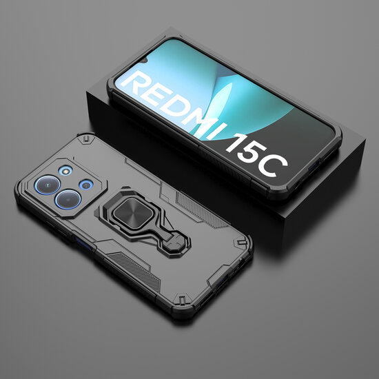 Xiaomi Redmi 15C 4G Hoesje - MobyDefend Dubbelgelaagde Pantsercase Met Standaard - Zwart