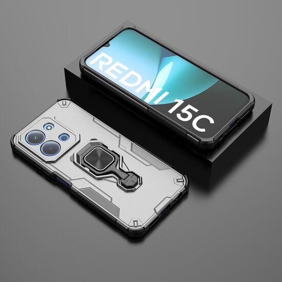 Xiaomi Redmi 15C 4G Hoesje - MobyDefend Dubbelgelaagde Pantsercase Met Standaard - Zilvergrijs