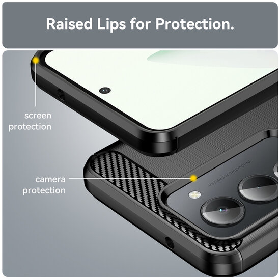 Xiaomi Redmi 15 5G Hoesje - MobyDefend TPU Backcover - Geborstelde Metaal &amp; Carbon-Look - Blauw