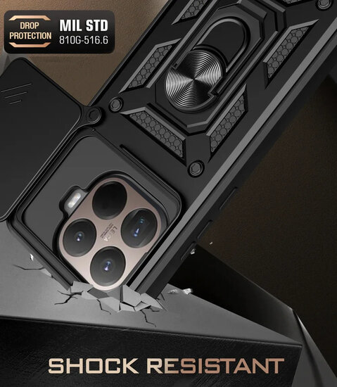 Xiaomi 15T Pro Hoesje - MobyDefend Pantsercase Met Draaibare Ring - Zwart