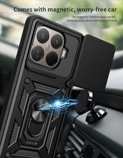 Xiaomi 15T Pro Hoesje - MobyDefend Pantsercase Met Draaibare Ring - Zilvergrijs