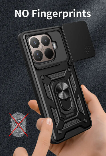 Xiaomi 15T Pro Hoesje - MobyDefend Pantsercase Met Draaibare Ring - Zilvergrijs