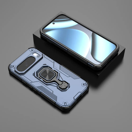 Google Pixel 10 / Google Pixel 10 Pro Hoesje - MobyDefend Dubbelgelaagde Pantsercase Met Standaard - Blauw