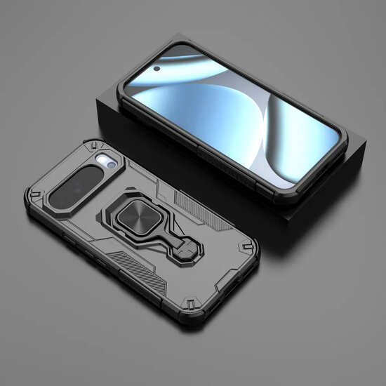 Google Pixel 10 / Google Pixel 10 Pro Hoesje - MobyDefend Dubbelgelaagde Pantsercase Met Standaard - Zwart