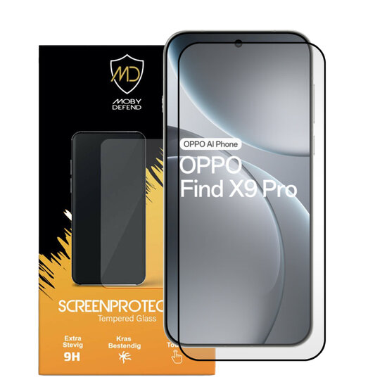 Oppo Find X9 Pro Screenprotector - MobyDefend Screensaver Met Zwarte Randen - Gehard Glas 