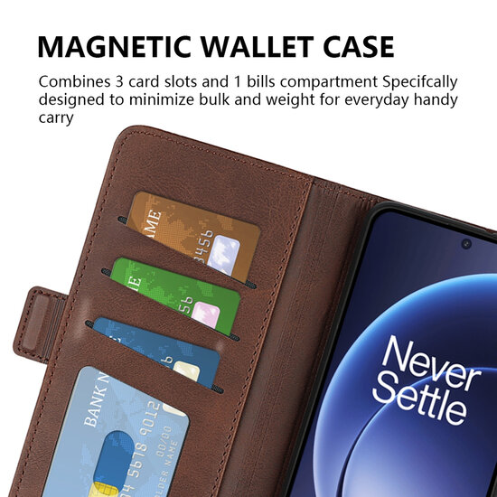 OnePlus 15 Hoesje - MobyDefend Luxe Wallet Book Case (Sluiting Zijkant) - Bruin