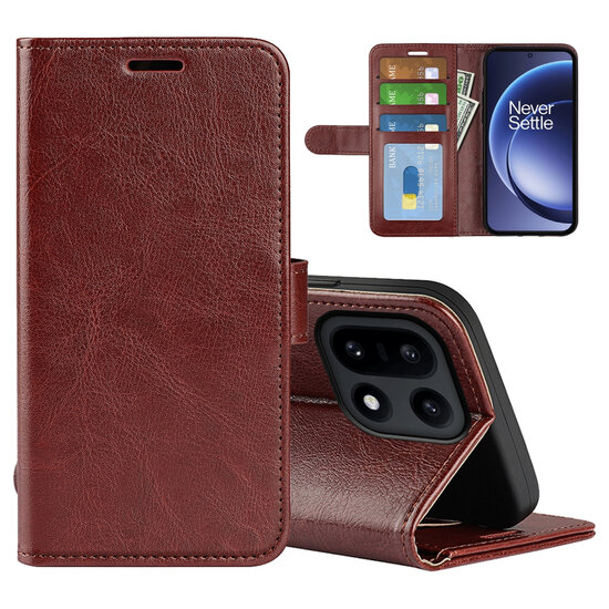 OnePlus 15 Hoesje - MobyDefend Wallet Book Case (Sluiting Achterkant) - Bruin