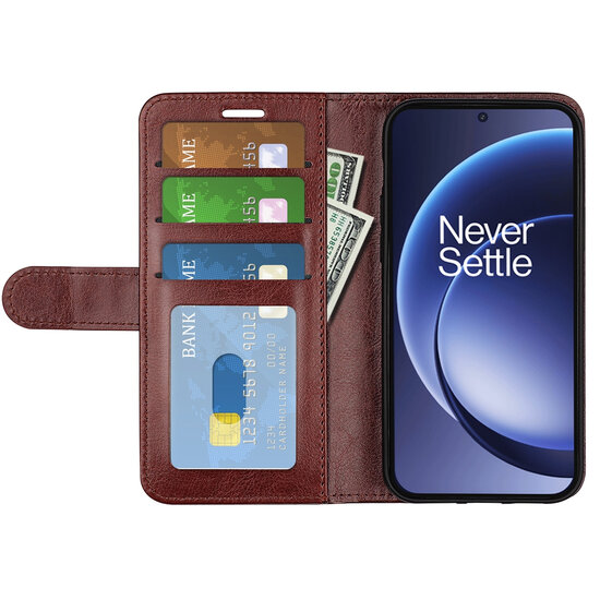 OnePlus 15 Hoesje - MobyDefend Wallet Book Case (Sluiting Achterkant) - Bruin