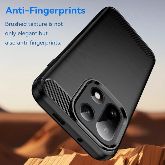 OnePlus 15 Hoesje - MobyDefend TPU Backcover - Geborstelde Metaal &amp; Carbon-Look - Zwart