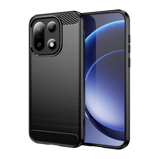 OnePlus 15 Hoesje - MobyDefend TPU Backcover - Geborstelde Metaal &amp; Carbon-Look - Zwart