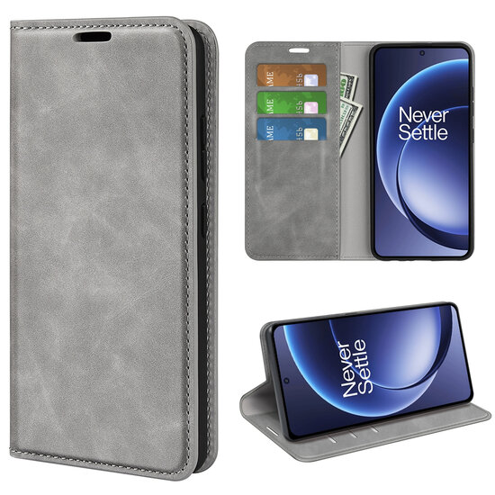 OnePlus 15 Hoesje - MobyDefend Luxe Wallet Bookcase (Magnetische Sluiting) - Grijs