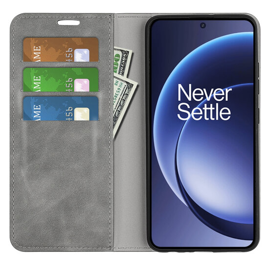 OnePlus 15 Hoesje - MobyDefend Luxe Wallet Bookcase (Magnetische Sluiting) - Grijs