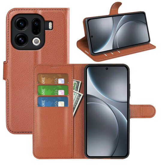 Oppo Find X9 Pro Hoesje - MobyDefend Kunstleren Wallet Book Case (Sluiting Voorkant) - Bruin