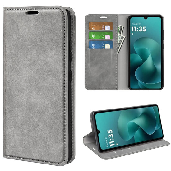 Motorola Moto G06 / Motorola Moto G06 Power Hoesje - MobyDefend Luxe Wallet Bookcase (Magnetische Sluiting) - Grijs