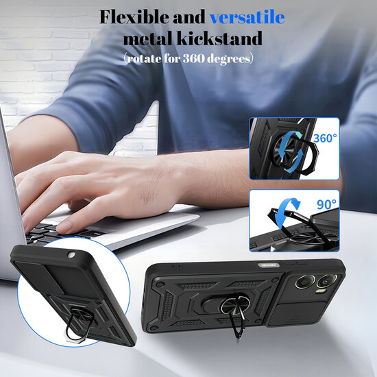 Motorola Moto G06 / Motorola Moto G06 Power Hoesje - MobyDefend Pantsercase Met Draaibare Ring - Blauw