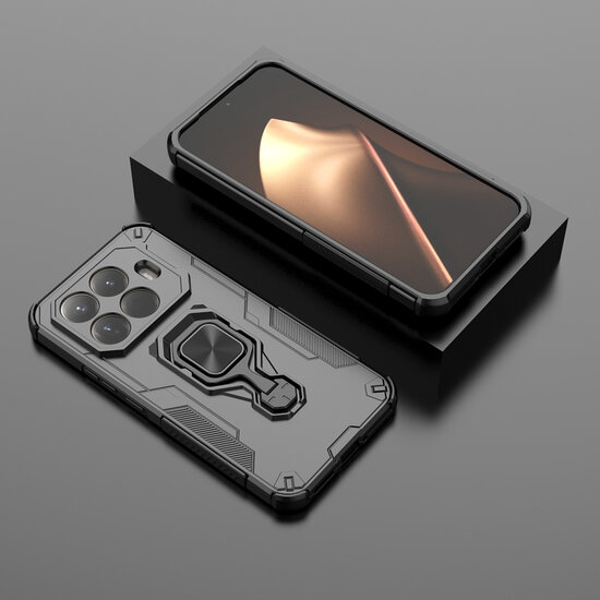 Xiaomi 15T Pro Hoesje - MobyDefend Dubbelgelaagde Pantsercase Met Standaard - Zwart