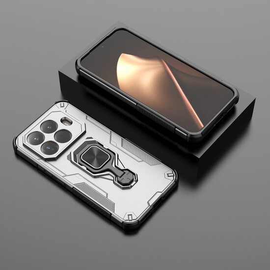 Xiaomi 15T Pro Hoesje - MobyDefend Dubbelgelaagde Pantsercase Met Standaard - Zilvergrijs