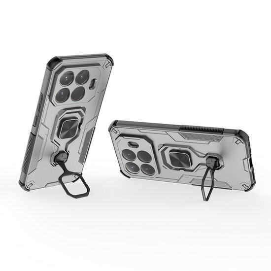 Xiaomi 15T Pro Hoesje - MobyDefend Dubbelgelaagde Pantsercase Met Standaard - Zilvergrijs